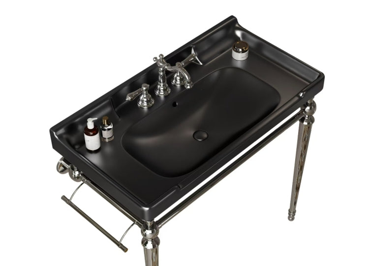 Vici 36" Bathroom Ceramic Basin With 3 Pre Drilled Hole, No Cabinet And Faucet, Black