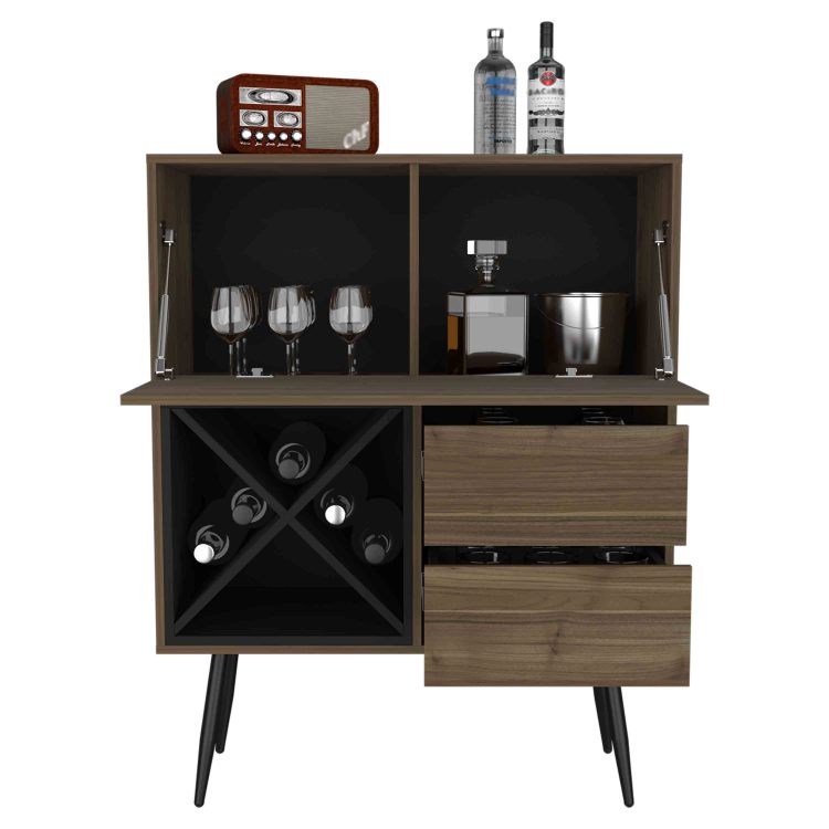 Prunus Bar Cabinet, One Cabinet, Two Drawers Mahogany Black