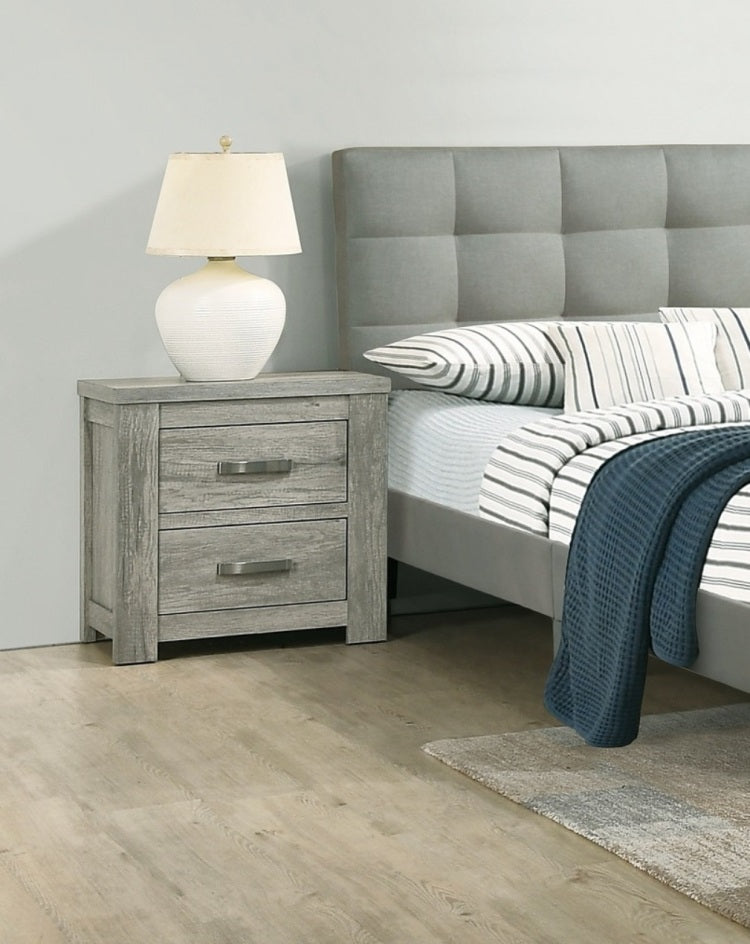 Bedroom Furniture Rustic Light Grey Simple 1Pc Nightstand 2 Drawers Bed Side Table Solidwood