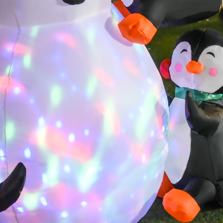 Homcom 6' Christmas Inflatables Outdoor Decorations Snowman With Penguins, Blow Up Yard Christmas Decor With Led Rotating Colorful Light