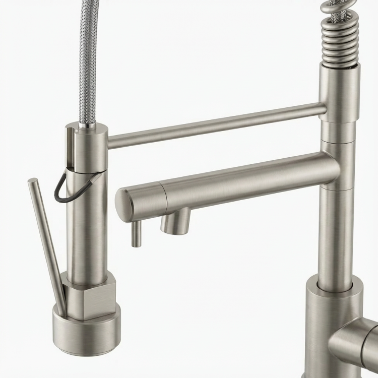 Kitchen Faucet With Pull Down Sprayer, Touch On Single Handle 2 Function Stainless Steel Spring Neck, Single Hole Installation For Residential, Commercial, Rv, Bar & More, Brushed Nickel