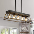 32" Black Gold Industrial 5 Light Pendant Chandelier, Modern Metal Cage Design, Adjustable Hanging Light For Dining Room, Kitchen, Living Room No Bulbs