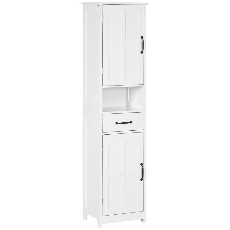 Kleankin Slim Bathroom Storage Cabinet, Tall Bathroom Cabinet, Linen Tower With Open Shelf, Drawer, Recessed Doors, And Adjustable Shelves, White