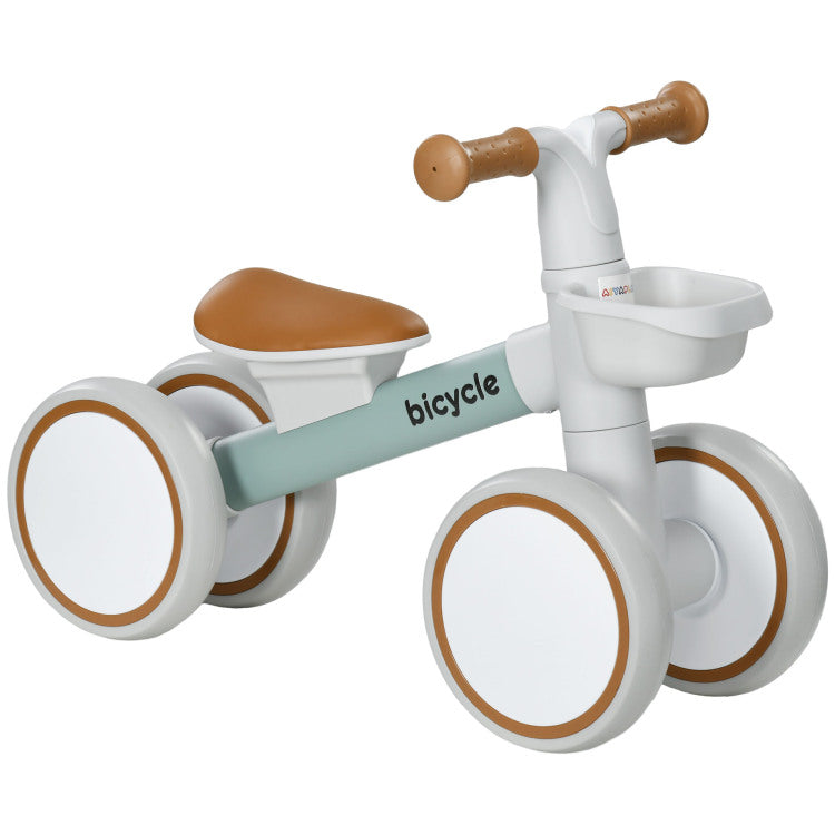 Qaba Balance Bike For Toddlers 1 3 Years, Baby Balance Bike With Adjustable Seat, Silent Wheels, No Pedal Bike For Boys And Girls, Green