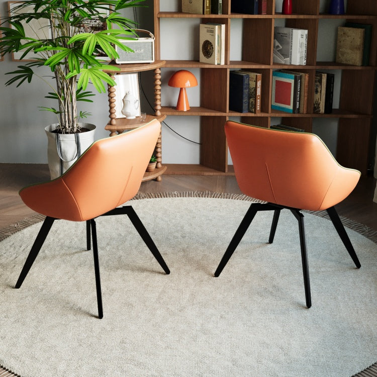 A Set Of 2 Dining Chairs, Medieval Modern Kitchen Dining Chair, Pu Decorative Chairs With Black Metal Legs, Suitable For Home&Kitchen Green And Orange