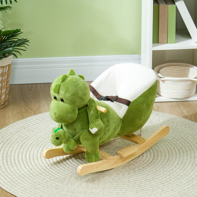 Qaba Baby Rocking Horse, Toddler Plush Dinosaur Animal Rocker With Seat Belt, 32 Songs, Hand Puppet, Kids Riding Horse Rocking Chair For 18 36 Months, Green