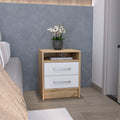 Nightstand 20"H, Two Drawers, Superior Top, Metal Handles, White Light Oak