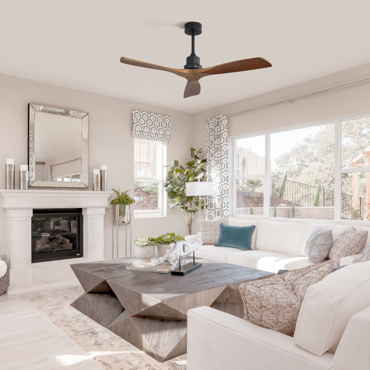 52Inch Outdoor Farmhouse No Light, With Remote Control Solid Wood Fan Blade Reversible Motor