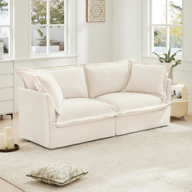 Modern Slipcovered 2 Seat Sofa Couches For Living Room, 2 Seater Sofa, Plain Chenille Deep Seat Sofa With Upholstered Cushion&Detachable Cover, Comfy Sofa Couch For Small Space, Apartment, Cream