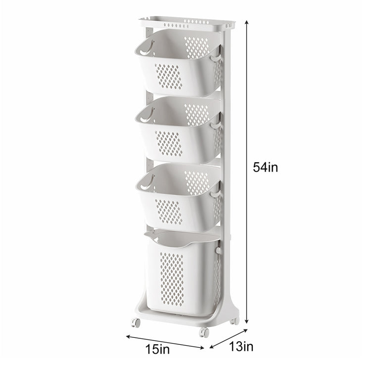 4 Tier Laundry Hamper Sorter, Laundry Storage Organizer With Wheels Removable Rolling Laundry Baskets, Bathroom Cart For Dirty Clothes, White
