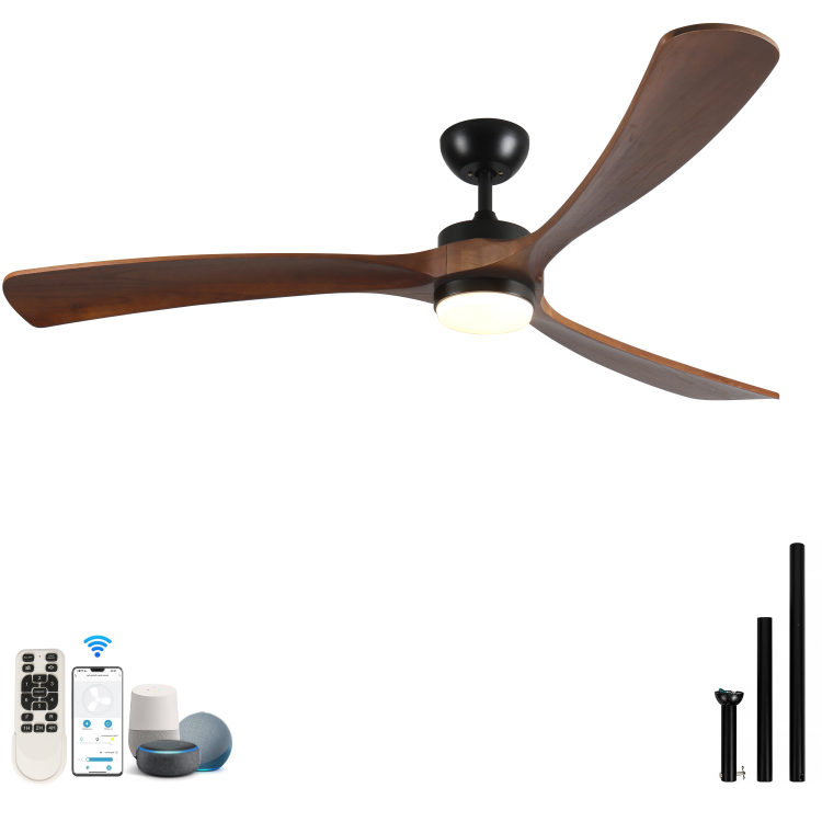 72 Inch Solid Wood With Lights And Remote Control Indoor Outdoor 3 Wooden Blades Modern For Porch Living Room Bedroom