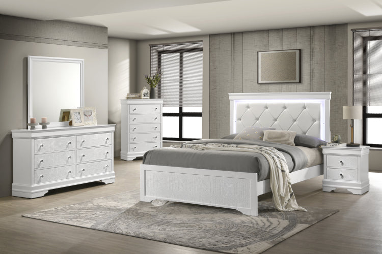 Blaze Upholstered Modern Style Full Bed Made With Led Headboard & Wood In White Nj Inventory