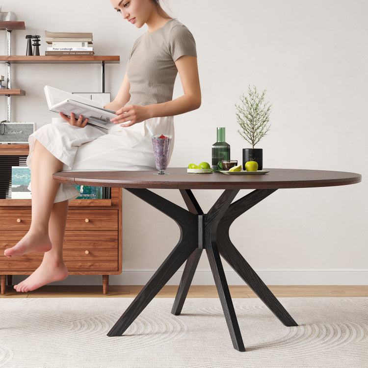 47.2" Solid Wood Round Dining Kitchen Table For 4 6 People With Intersecting Pedestal Base