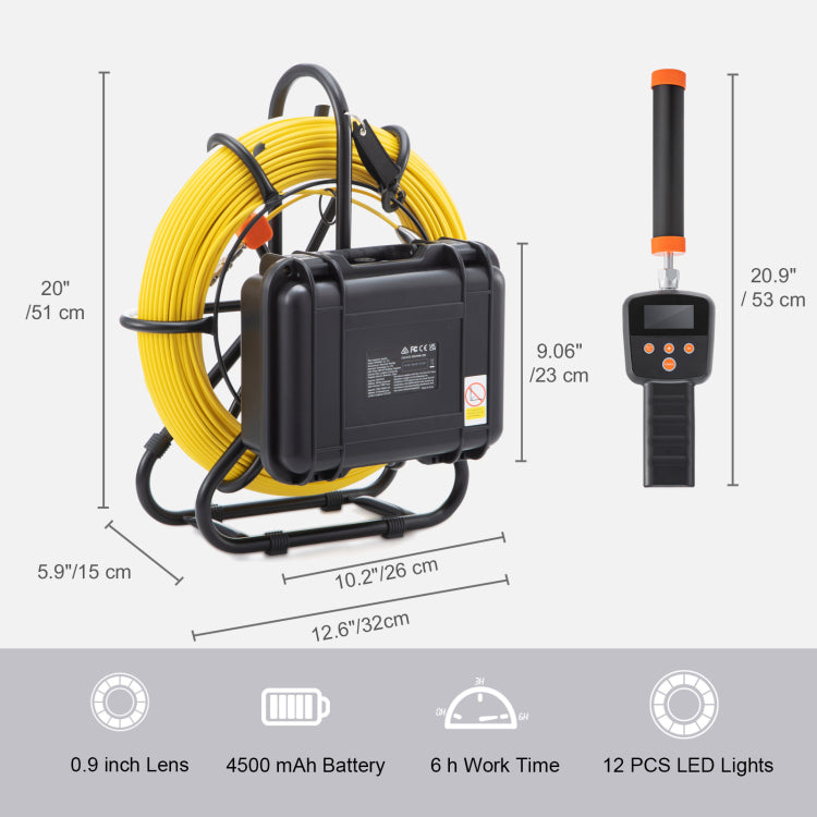Sewer Camera With 512Hz Locator, 165 Ft 50 M, 9" Pipeline Inspection Camera With Dvr Function, Ip68 Camera With 12 Adjustable Leds, A 16 Gb Sd Card For Sewer Line, Home, Duct Drain Pipe Plumbing