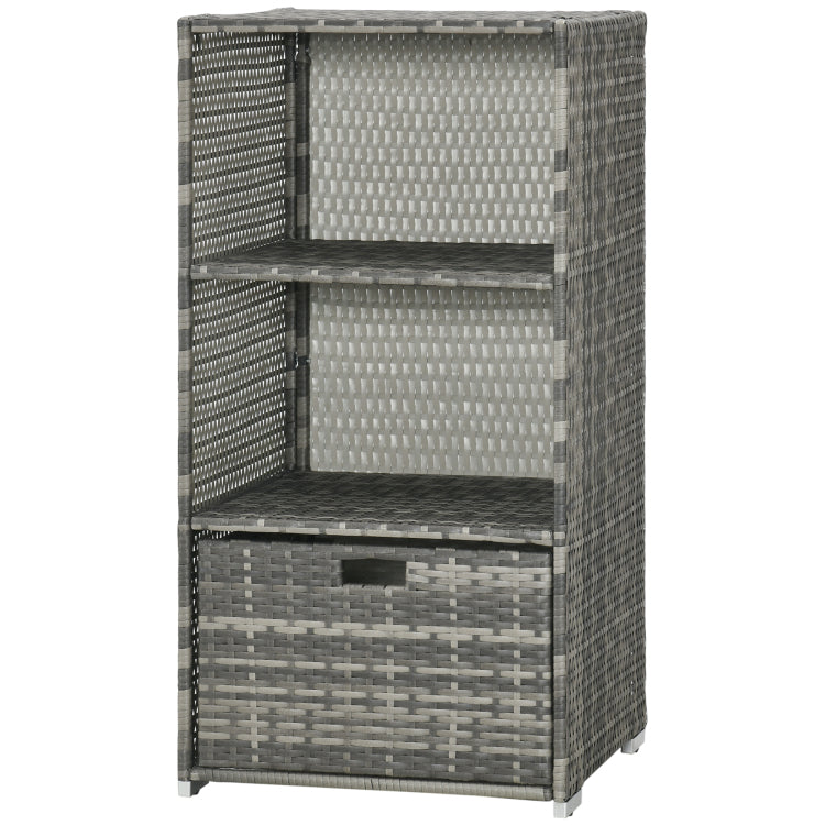 Outsunny Valet Pool Towel Rack, Waterproof Pe Plastic Rattan Wicker Storage Organizer, Indoor Outdoor Spa, And Hot Tub Accessory Storage, 2 Shelves, 1 Basket Drawer, Gray