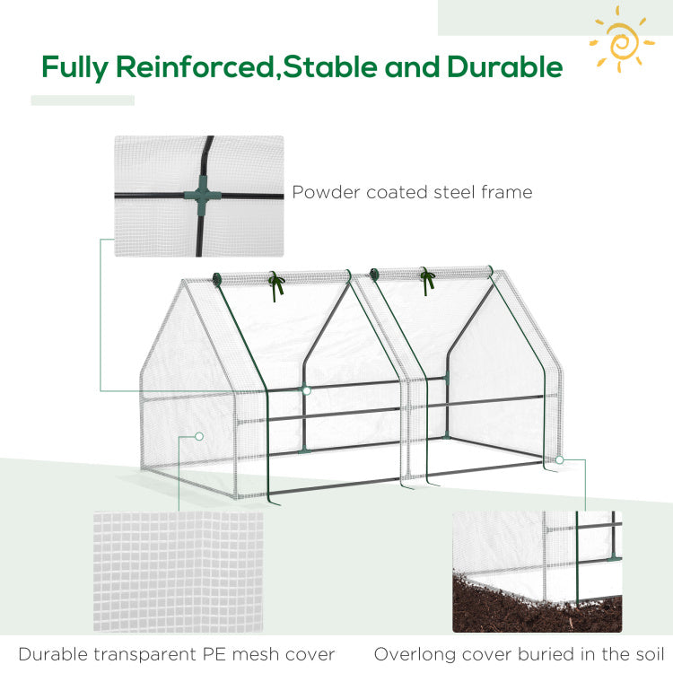 Outsunny 6' X 3' X 3' Portable Mini Greenhouse Outdoor Garden With Large Zipper Doors And Water Uv Pe Cover, White