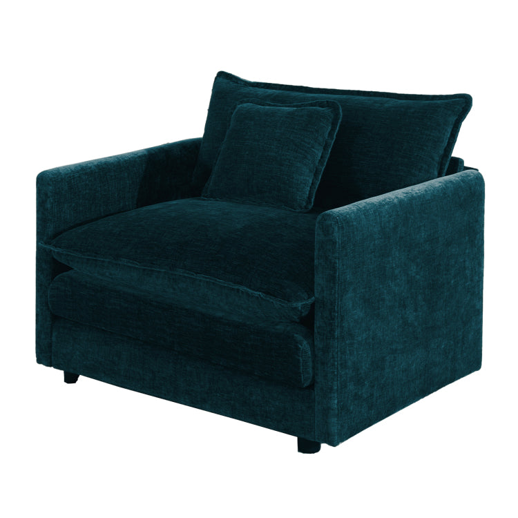 Comfy Deep Single Seat Sofa Upholstered Reading Armchair Living Room Chair Blue Chenille Fabric , 1 Toss Pillow