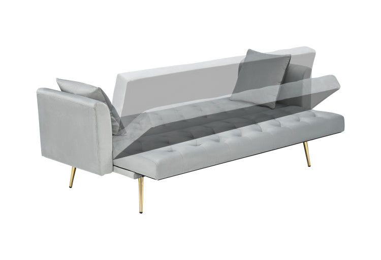 71 Inch Convertible Beautiful Seat Sofa, American Vintage Grey Velvet Material, Suitable For Small Living Room, Bedroom, Office