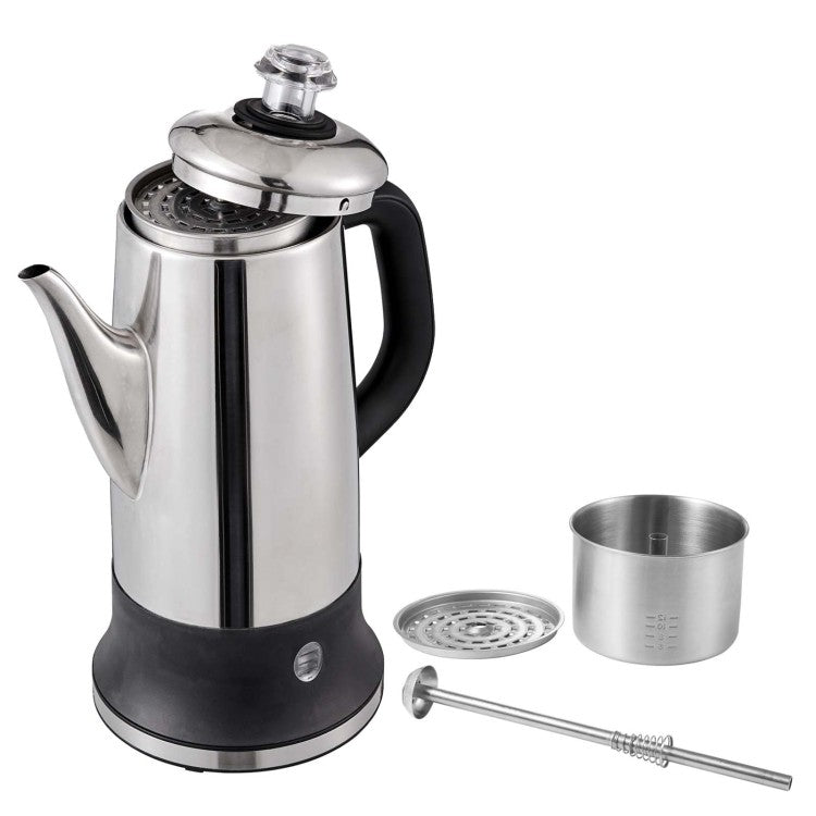 12 Cup Electric Percolator Coffee Pot, 304 Stainless Steel Coffee Percolator With Keep Warm Function & Heat Resistant Handle, Classic Coffee Maker, Quick Brew & Easy Pour Spout, Silver