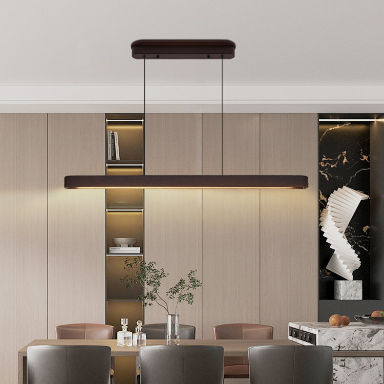 39 Inch Walnut Wood Modern Led Pendant Light, Adjustable Hanging Light For Dining Room, Kitchen, Living Room Sleek Walnut Color Finish