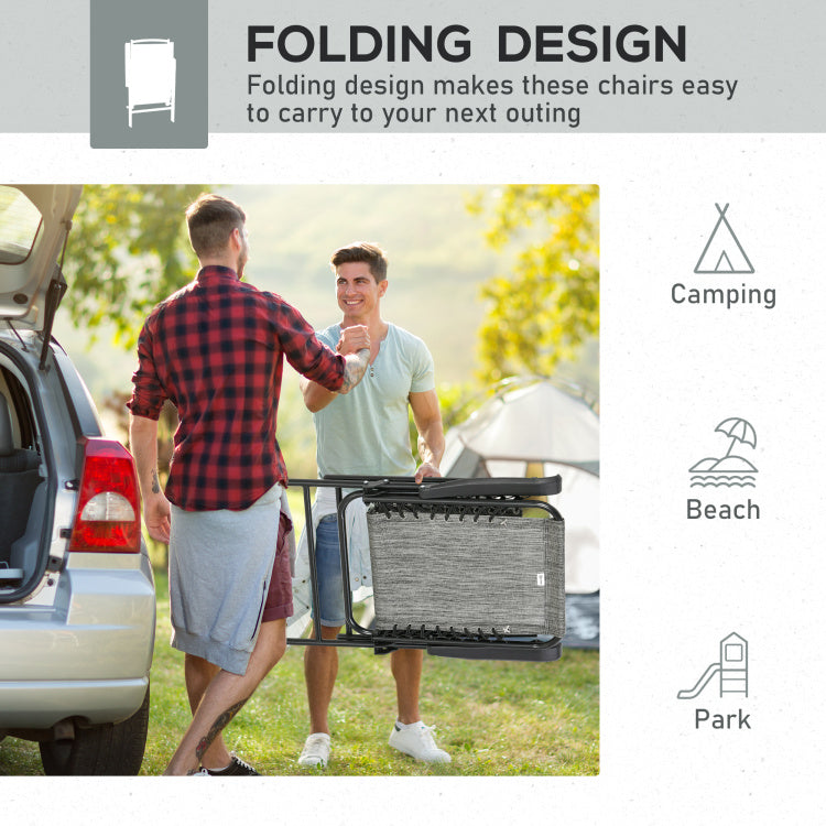 Outsunny Set Of 2 Patio Folding Chairs, Outdoor Bungee Sling Chairs W Armrests, Portable Lawn Chairs For Camping, Garden, Pool, Beach, Backyard, Gray