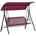 Outsunny 3 Person Porch Swing Bench With Stand & Adjustable Canopy, Armrests, Steel Frame For Outdoor, Garden, Patio, Porch & Poolside, Wine Red