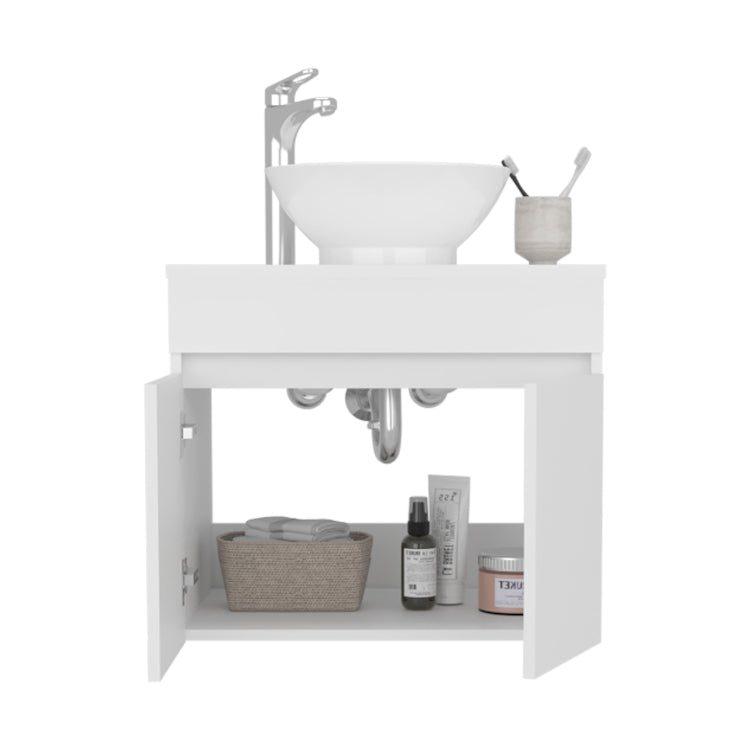 Vessel Sink Vanity Manchester, Two Drawers And Open Shelf, White