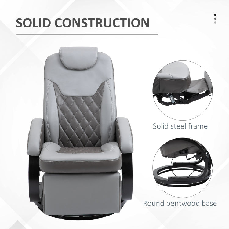 Homcom Pu Recliner Armchair With Footrest, Headrest, And Round Steel Wood Base