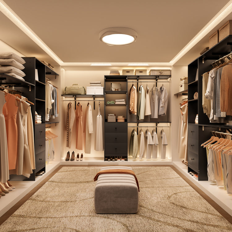 Closet Organizer High Capacity Wardrobe Rack With 3 Drawers, Shelves & Expandable Hanger Rods, Fits 6 9 Ft Spaces, Durable & Stylish 96" L X 16" W X 75" H, Supports Up To 1000 Lbs