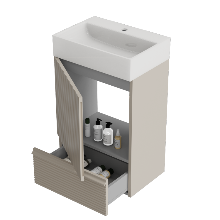 Gada 20" Striped Beige Bathroom Vanity With Ceramic Sink, Freestanding Bathroom Cabinet For Modern Bathroom, One Piece White Ceramic Basin Without Drain And Faucet, Kd