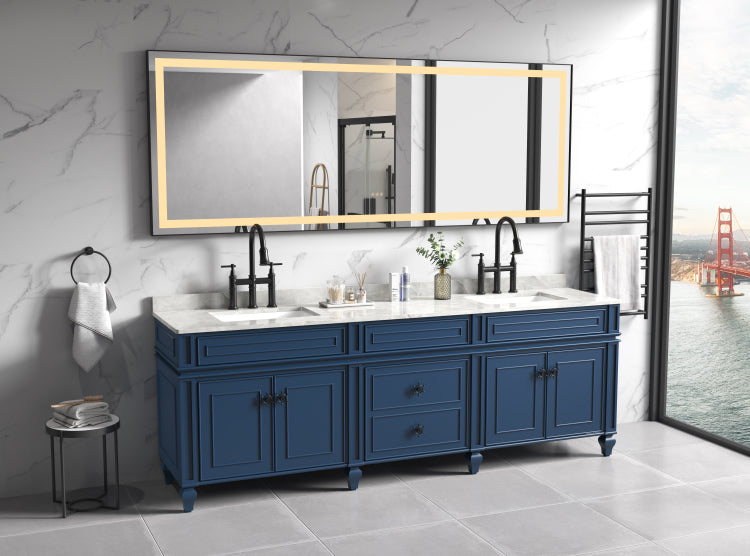 96 X 36 Inch Led Bathroom Mirror With Aluminum Frame, Wall Mounted Vanity Mirror, Anti Fog, Memory, 3 Colors, Stepless Dimmable