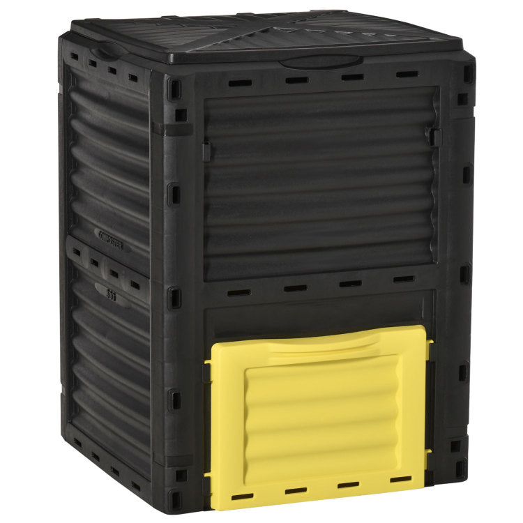 Outsunny Garden Compost Bin 80 Gallon Outdoor Large Capacity Composter Fast Create Fertile Soil Aerating Box, Easy Assembly, Yellow