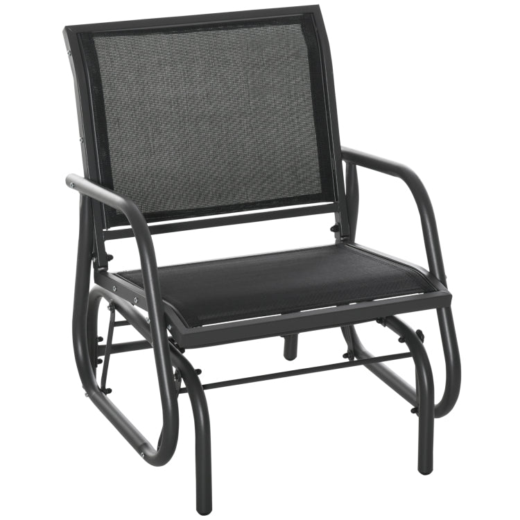 Outsunny Porch Glider, Metal Frame Swing Glider Chair With Mesh Fabric, Curved Armrests And Steel Frame For Garden, Poolside, Backyard, Balcony, Black