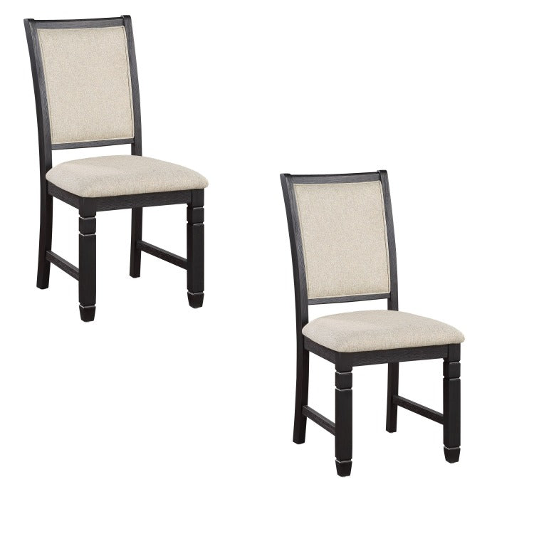 Anji 24 Inch Side Dining Chairs Set Of 2, Cushioned Seat, Curved Back, Black, Beige