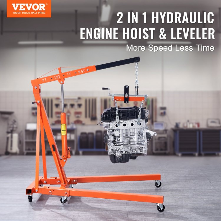 Hydraulic Engine Hoist With Lever, 2 Ton 4400 Lbs Heavy Duty Cherry Picker Shop Crane, Foldable Engine Crane And Engine Hoist Leveler For Auto Repair, Motors, Weights Lifting, Loading