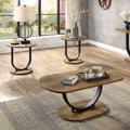 Industrial Style 3Pc Coffee Table Rustic Oak And Sand Black Finish U Shape Base Steel 1X Oval Coffee Table 2X Round End Table Replicated Wood Top