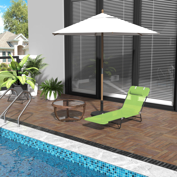 Outsunny Folding Chaise Lounge Chair, Pool Sun Tanning Chair, Outdoor Lounge Chair With Reclining Back, Mesh Seat, Headrest For Beach, Yard, Patio, Green
