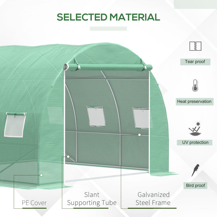 Outsunny 10' X 10' X 6.5' Walk In Tunnel Hoop Greenhouse, Polyethylene Pe Cover, Steel Frame, Roll Up Zipper Door & Windows For Flowers, Vegetables, Tropical Plants, Green