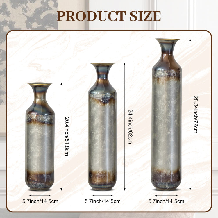 Hand Forged Metal Vases Set Of 3, Burnt Finish Rustic Floor Vases For Home Decor, 28.34 24.4 20.4 Inch Tall Flower Vases For Farmhouse Industrial Living Room