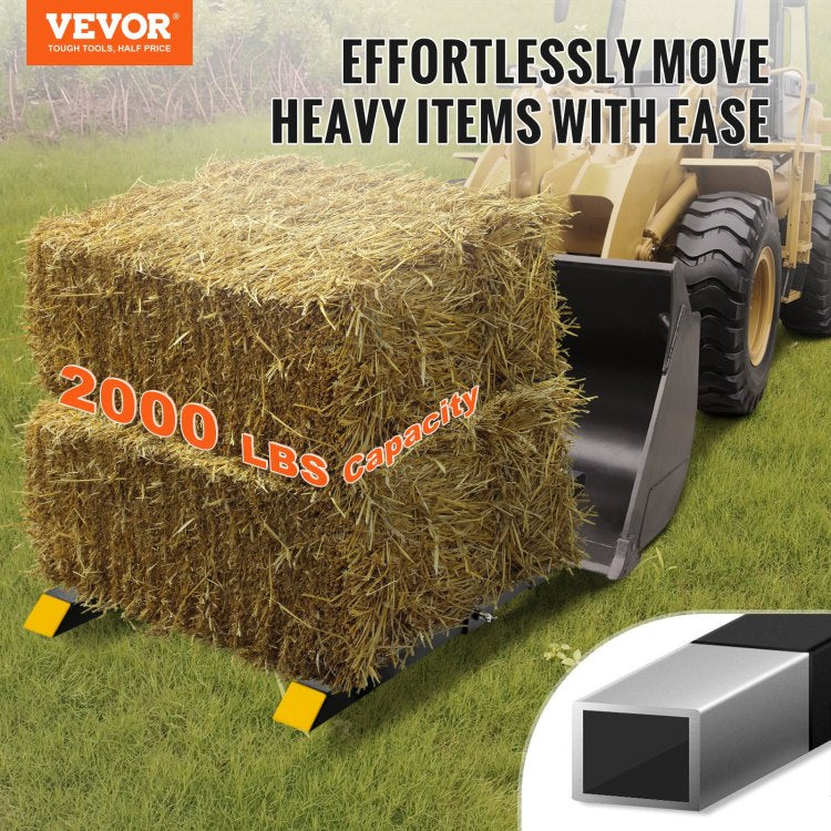 Pallet Forks, 2000 Lbs Clamp On Pallet Forks, 43" Total Length Tractor Bucket Forks With Adjustable Stabilizer Bar, Heavy Duty Pallet Forks For Tractor Attachments, Skid Steer, Loader Bucket