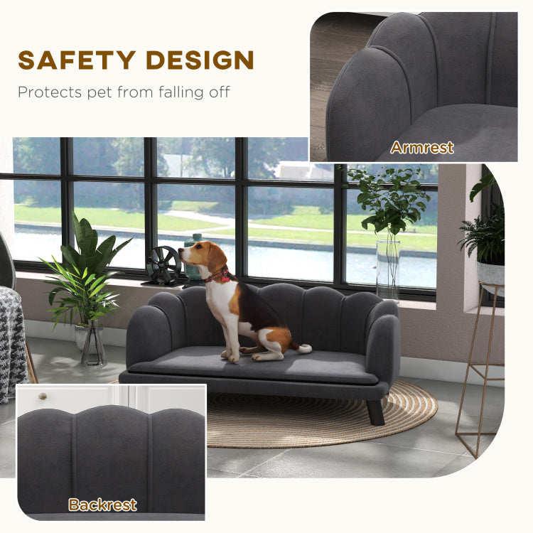 Pawhut Velvet Large Dog Couch With Foam Cushioning, Soft And Cute Dog Bed With Pearl Design, Dog Sofa For Big And Medium Dogs, Charcoal Gray