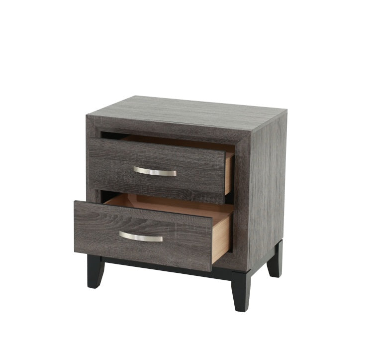 Bedroom Furniture Rustic Grey Oak Simple 1Pc Nightstand 2 Drawers Bed Side Table Solidwood