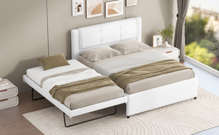 Full Size Upholstery Platform Bed With Trundle,Trundle Can Be Flat Or Erected, Beige