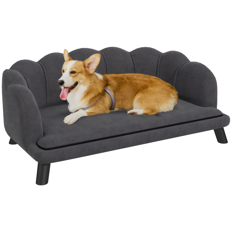 Pawhut Velvet Large Dog Couch With Foam Cushioning, Soft And Cute Dog Bed With Pearl Design, Dog Sofa For Big And Medium Dogs, Charcoal Gray