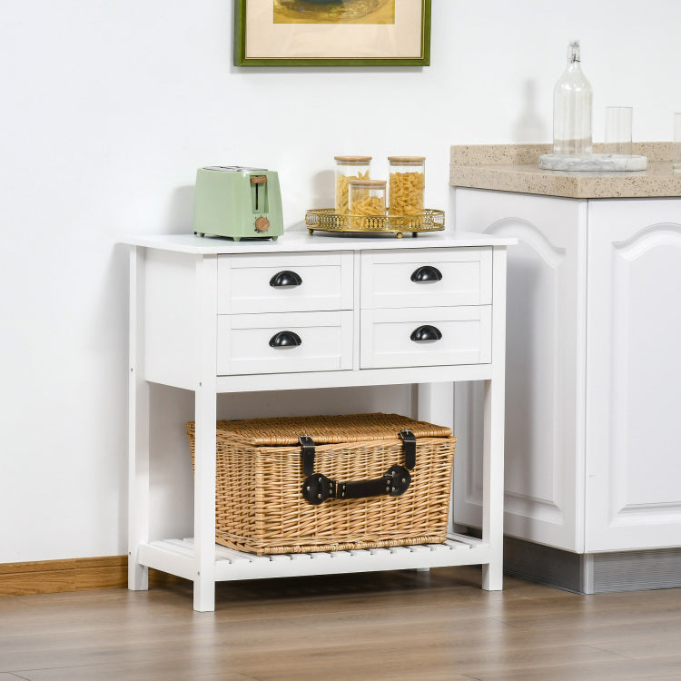 Homcom Coffee Bar Cabinet, Sideboard Buffet Cabinet, Kitchen Cabinet With 4 Drawers And Slatted Bottom Shelf For Kitchen, Living Room, White