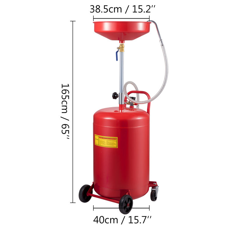 Waste Oil Drain Tank 20 Gallon Portable Oil Drain Air Operated Drainer Oil Change, Oil Drain Container, Fluid Fuel Transfer Drainage Adjustable Funnel Height, With Wheel For Easy Oil Removal