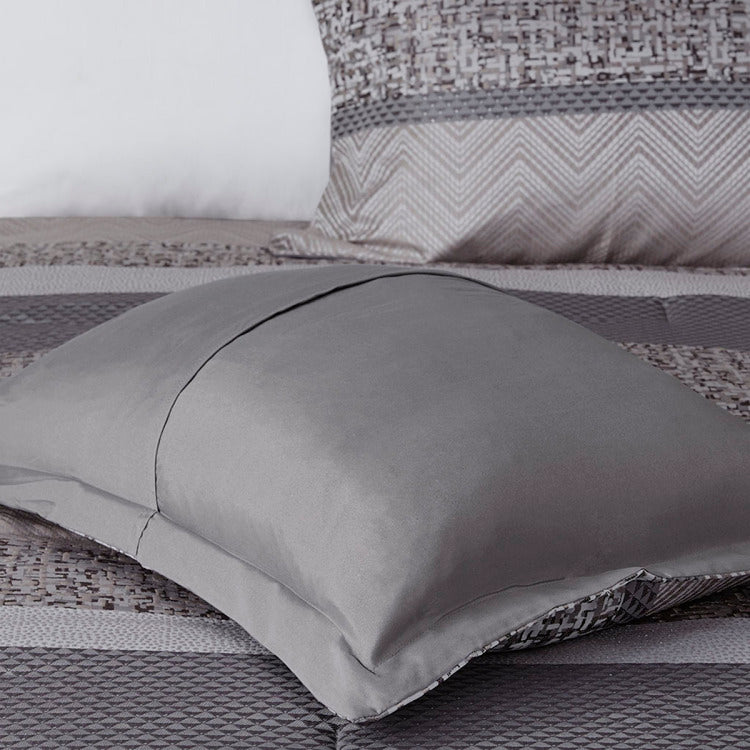 7 Piece Jacquard Comforter Set Grey Taupe Queen