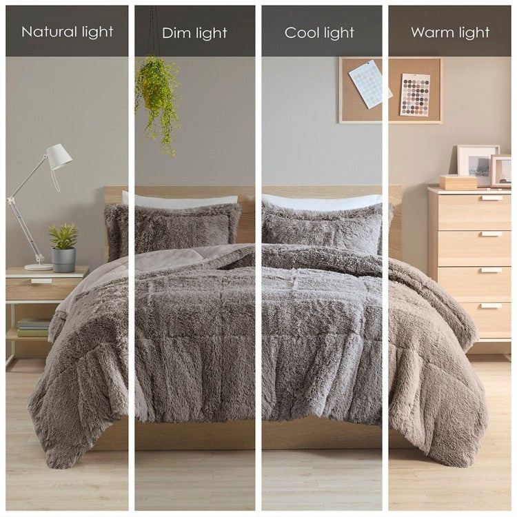 Full Queen Shaggy Long Fur Comforter Mini Set