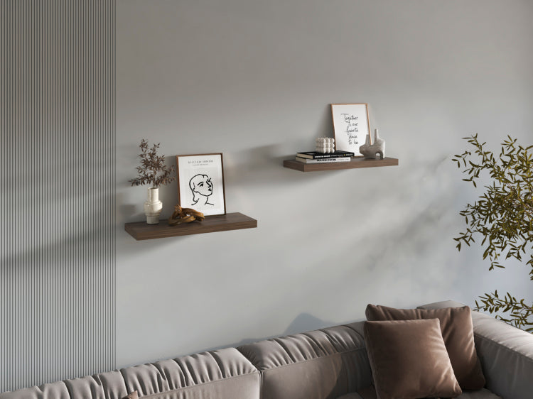 Floating Shelves, Dark Brown, 2 Shelves, 1.50" H