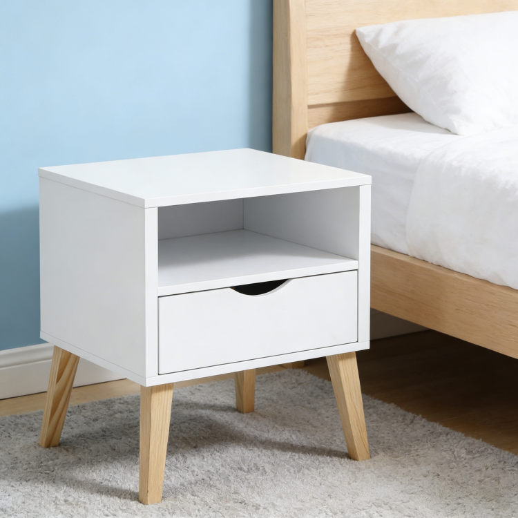 Mid Century Modern Jeff Night Stand, End Table Bed Room Accent Side Table, White